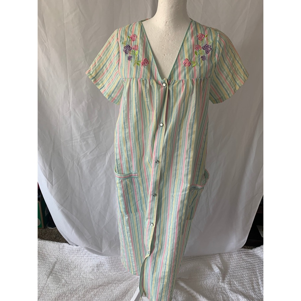 Elegant Emily Floral House Dress Nightgown Blue Orange White Maxi Mens Medium